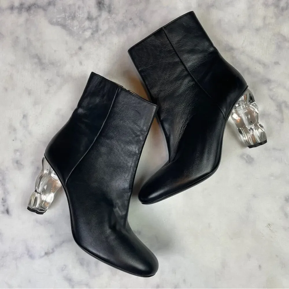 FRAME Le Luz Black Leather Clear Acrylic Heel Ankle Boots Sz 40